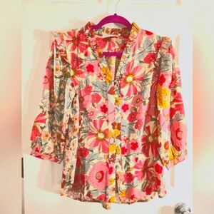 First Love Floral Print Neck Flounce top